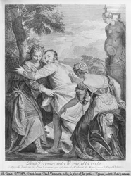 Veronese (Paolo Caliari) zwischen Laster und Tugend, aus dem Gemälde des Künstlers im Kabinett von Monseigneur le Duc d